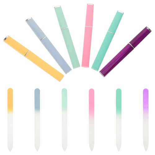 Cabilock Limas de Uñas de Cristal 6 Piezas Estuche Degradado Herramienta para Manicura Profesional Set Portátil para Cuidado y Pulido Rápido Adecuado para Obsequio de Navidad y Uso