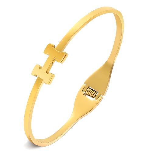 Gold Bracelet for Women, 18K Gold Titanium Steel Butterfly Cross Clover Heart Snake Bracelets Gifts for Women Teen