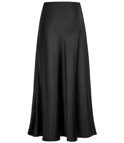 VividMosaic 2026 Satin High Waisted Maxi Skirt Silk A-Line Spring Summer Casual Long Skirts for Women, Black, S
