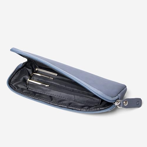 Image of Bellblock Premium Stationery Case & Pencil Pouch | Aesthetic Pencil Case for School /Office | Sleek Portable Pen Organizer | Compact Pen Pouch | Vegan Leather (Steel Blue)