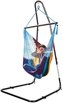 Bathonly Large Hammock Chair with Metal Bar, Caribbean Hammock Swing Chair with Stand, XL Hammock Chair Outdoor Indoor, 330 LBS Weight Capacity