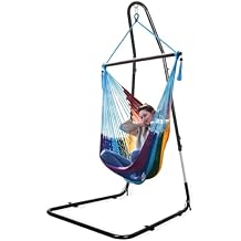 Bathonly Large Hammock Chair with Metal Bar, Caribbean Hammock Swing Chair with Stand, XL Hammock Chair Outdoor Indoor, 330 LBS Weight Capacity