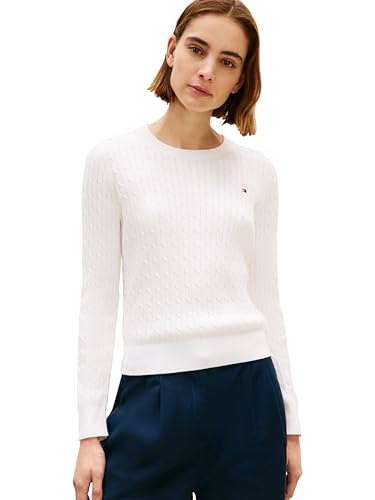 Image of Tommy Hilfiger Women's Cable Knit Crew Neck Sweater Lightweight Pullover