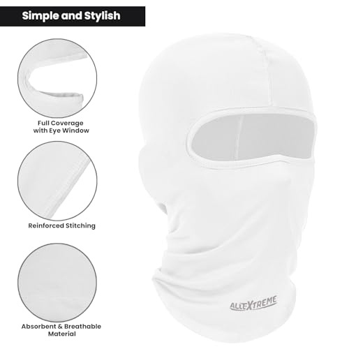 Image of Allextreme Full Face Mask for Riders Anti-Pollution UV Sun Protection Cotton Balaclava Neck Cover Bandana Helmet Liner for Men & Women Biker Hiking Cycling Protective Bike Riding Gear (White)