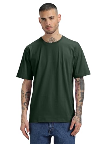 Image of Veirdo Oversized Baggy Fit Drop Shoulder Half Sleeves Round Neck Solid Pure 100% Cotton T-Shirt for Men (Available in White, Black, Mustard, Maroon, Green, Lilac, Navy, Red Color)