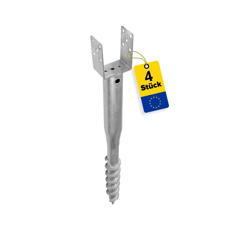 Bodenanker zum eindrehen - 4er Set Einschraubbodenhülse- Erdanker Bodenanker - U Pfostenträger 80x80 - Stützenfuß - Einschraubhülsen - Stutzen - Einschraubbodenhülse - U Profil - Anker