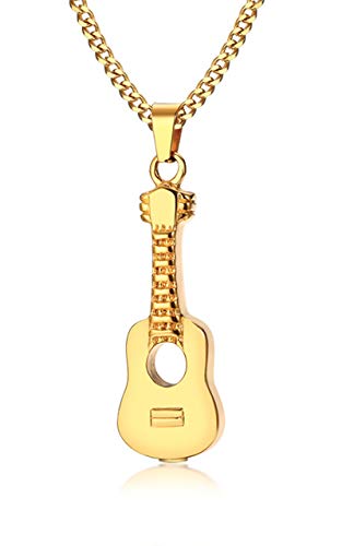 HUANIAN Stainless Steel The Guitar Urn Necklace for Keepsake Memorial Cremation Jewelry,Unisex,19.6