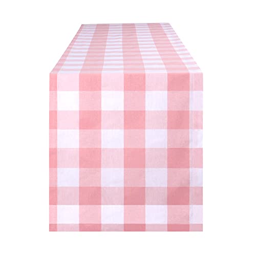 Buffalo Plaid Cotton Blend Table Runner,Buffalo Check Collection,Checkered Table Runner,Classic Farmhouse Table Runner,14x108-Peach Pink/ White