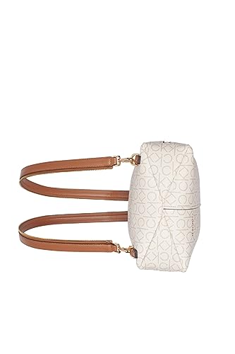 Image of Calvin Klein Women's Millie Backpack for Women - Vegan Leather Monogram Backpack, 2 Pockets, Vanilla /Khaki /Caramel, One Size