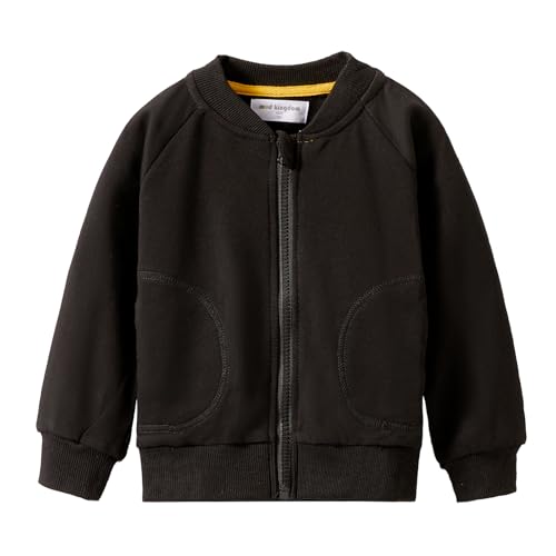 Image of Mud Kingdom Little Boys Baseball Jackets for Boy Zip Up Round Collar Sweatshirts Long Sleeve Sports Cardigan Black 6 Years