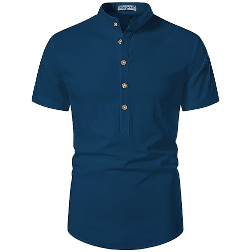 Image of Vida Loca Men's Cotton Linen Plain Stitched Half Sleeve Shirt