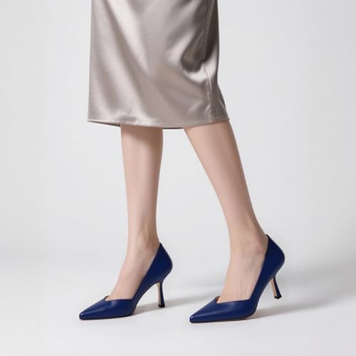 Image of Women Pointed Closed Toe 2.5 Inch Kitten Heel Slip On Pumps | Elegant Comfort Formal Dress Footwear, Versatile Ladies Shoes For Office Wedding Party Evening Daily Occasions