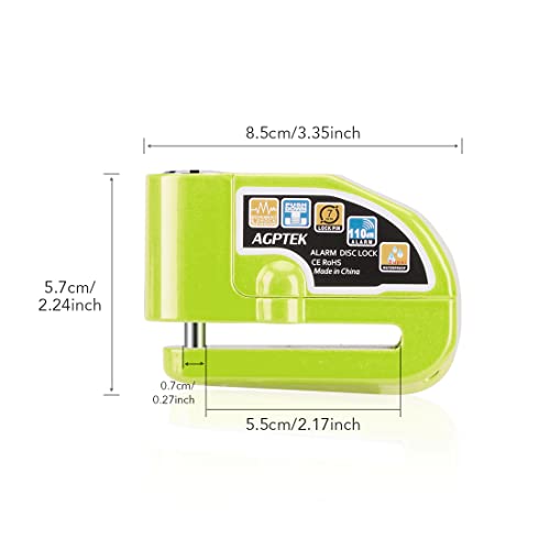Disc Lock Alarm With 5Ft Reminder Cable, Agptek 110Db Anti-Theft Motorcycle Alarm Padlock Waterproof With Lock Pin Carrying Bag For Motorcycles Bikes Scooters, Green #TOP7