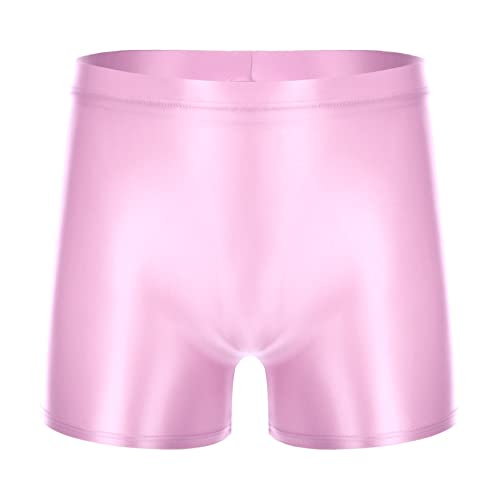 TTAO Herren Sportleggings Glänzende Leggings Strumpfhose LaufhosenTights Shorts Kurz Hose Kompressionshose Badeshorts Rosa L