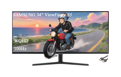 Image of Samsung 34 inch ViewFinity S50GC Series Monitor, WQHD UltraWide, 100Hz, 5ms, AMD FreeSync, Borderless Design, Black, with GSF HDMI Cable