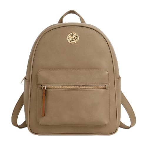 Mochila Feminina Luxo Monogramada Estilo Grife Internacional Alças Confortáveis Ajustáveis Zíper Dourado Espaço Interno Grande Bolsa Casual, Trabalho e Passeio (Marrom Claro)