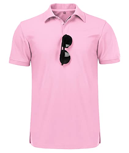 Foto von igeekwell Poloshirts Herren Kurzarm Hemd Herren Kurzarm T-Shirts Sport Atmungsaktiv Outdoor Brillenhalter Knopfleiste Männer Casual Poloshirt Regular Fit Golf (012 Rosa L)