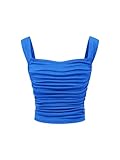 OYOANGLE Girl's Sleeveless Square Neck Cute Tops Wide Straps Ruched Solid Crop Tank Top Summer Clothes Royal Blue 11 Years