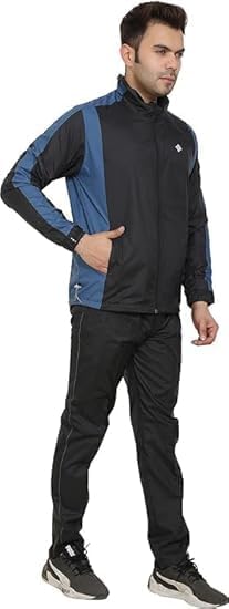 nu-9 Men’s Sports Track Suit | Solid Black | Zipper Closure | Blue Accents | (IN, Alpha, M, Regular)-picture-14