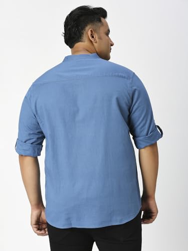 Image of Thomas Scott Men's Solid Cotton Linen Casual Shirt | Full Sleeve | Regular Fit | Mandarin Collar