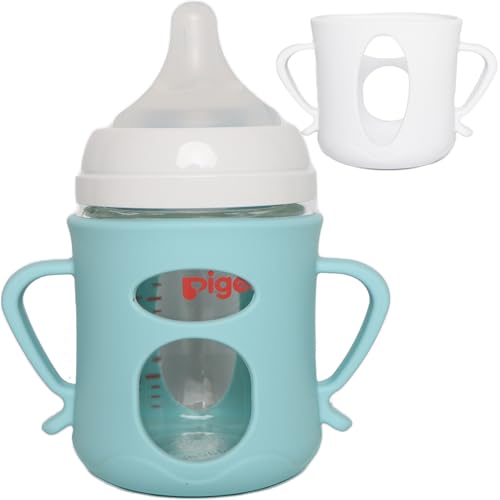Image of Magemior Glass Baby Bottle Sleeves for Pigeon Glass Nursing Bottle Wide Neck 100% Silicone,5.4 oz（160ml）, 2Pcs Blue. White.