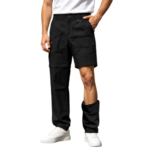 Image of Men's Convertible Hiking Pants Zip-Off Legs Straight Fit Outdoor Casual Trousers for Travel, Lightweight Quick-Dry Fabric with Multiple Pockets, Suitable for Spring Summer Camping and Fishing (Black,