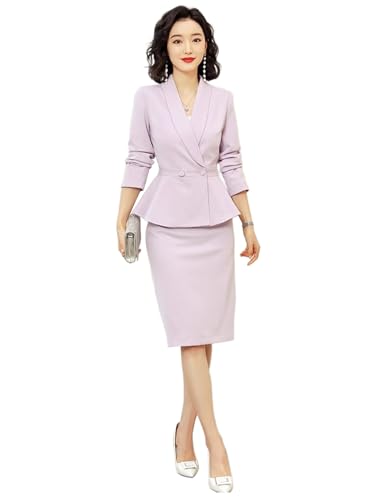 Costume deux pièces pour femme avec veste croisée à col châle et jupe de travail