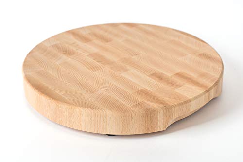 TNNature Planche à découper en bois de hêtre massif avec pieds antidérapants et poignées encastrées - Antibactérienne et n'abîme pas les couteaux - Ø 35 x 4 cm Cover