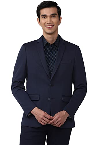 Image of Peter England Men Navy Solid Slim Fit Formal Blazer
