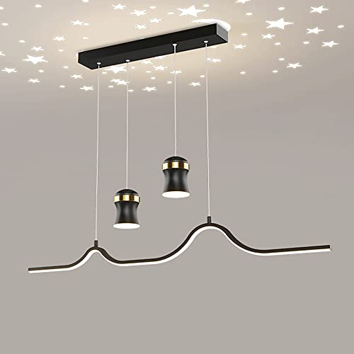 Suspension géométrique noire pour éclairer un îlot de cuisine sans éblouir avec lustre LED