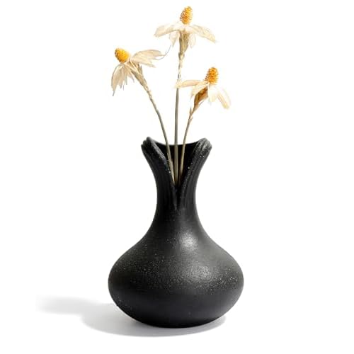 BosilunLife Flower Vase, 5 Inch Ceramic Vase for Flowers, Vase for Centerpiece, Small Vase, Rustic, Farmhouse Style, Made of Recycled Ceramic (Black)