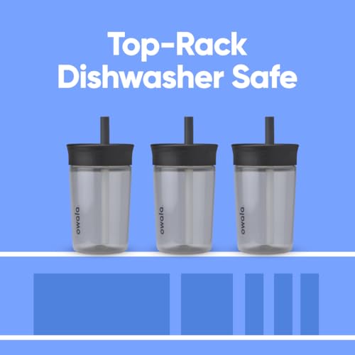 Image of Owala Kids BPA-Free Plastic Tumbler with Spill Resistant Flexible Straw, Easy to Clean, Kids Water Bottle, Great for Travel, Dishwasher Safe, 15 Oz, Black and Gray (Skate Park)