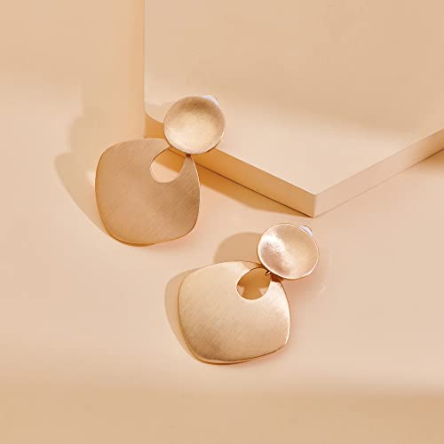 Woworama Matte Gold Geometry Clip On Earrings For Women Vintage Square Disc Clip On Dangle Drop Earrings Non Piercing Statement Earrings Jewelry Gifts #TOP1