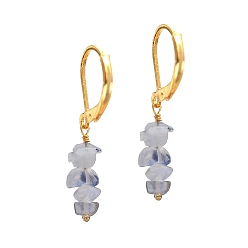 Gempires Natural Moonstone Leverback Drop Earring, Gift for Her, 14k Yellow Gold Plated Hoop, June Birthstone Jewellery