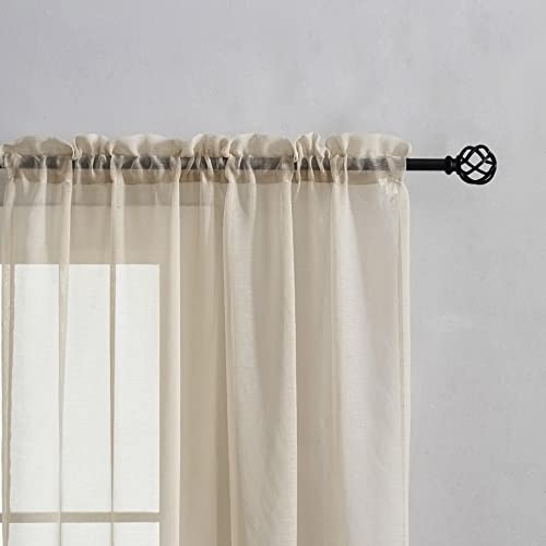 Home Brilliant Short Linen Look Sheer Curtains 114 CM Drop - Image 4
