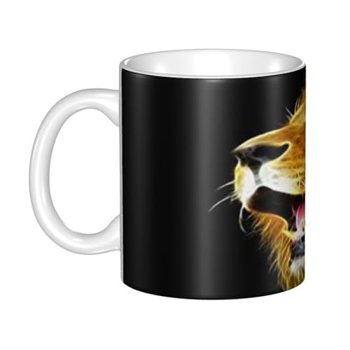 マグカップ - セラミックコーヒーカップ、ミルクカップ、(330ml) - 耐熱性、耐寒性、大容量、軽量、環境に優しい - ギフト選択(創造的な軽いライオン)
