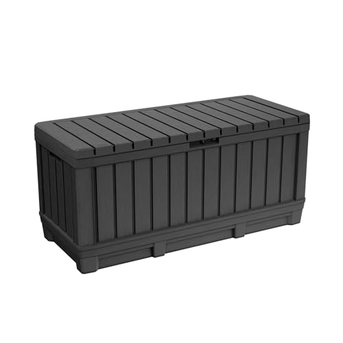 Koll Living Gartenbox Kentwood 350 Liter Stauraum Anthrazit | Aufbewahrungsbox mit Sitzfunktion für Sitzauflagen, Gartengeräte oder Kinderspielzeug | wasserdicht & gut belüftet