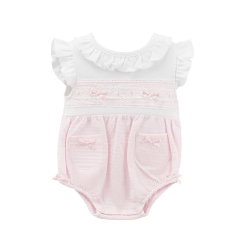 Dandelion Clothing Baby Girls Short Summer Rompers Pink Cotton Ruffles & Lace Bubble Style All in One Romper Suit Newborn Girl - 12 Months (Pink, Baby 0-3 Months)