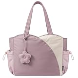 LOVEVOOK Borsa shopper da donna, leggera, con buffer, borsa da lavoro, grande borsa per computer portatile, borsa a tracolla per lavoro, università, scuola, viaggio, viola+bianco, M-15,6 Zoll