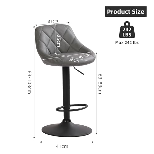 Millhouse DM585 Modern Bar Stools Set, Leatherette Exterior, Adjustable Swivel Gas Lift, Black Footrest for Breakfast Bar, Counter, Kitchen (DM585 Vigo Grey) - Image 4