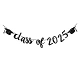 Class of 2025 Graduation Banners Party Decorations, Black Glitter Graduation Banners Garland for Congratulation Graduations Party Supplies, School, Home, Car Decorations