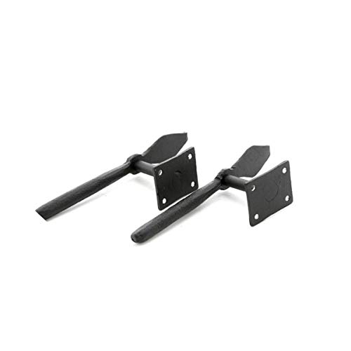 Renovators Supply Manufacturing Shutter Dogs 7 In. Decorative Spoon Shaped Black Wrought Iron Shutter Dogs With Mounting Hardware #TOP6
