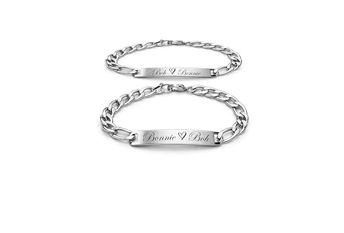 Personalized Silver His & Hers ID Bracelet Set - Custom Engraved Couple's Bracelets - Jewelry Gift For Valentines Day | Free Engraving - Ships from USA