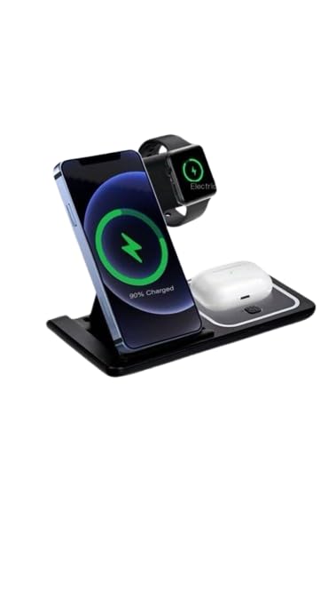 3-in-1 Foldable Wireless Charging Station, 15W Fast Charging, Type-C, Compatible with Mobile Phone/Watch/Earbuds, Black/White