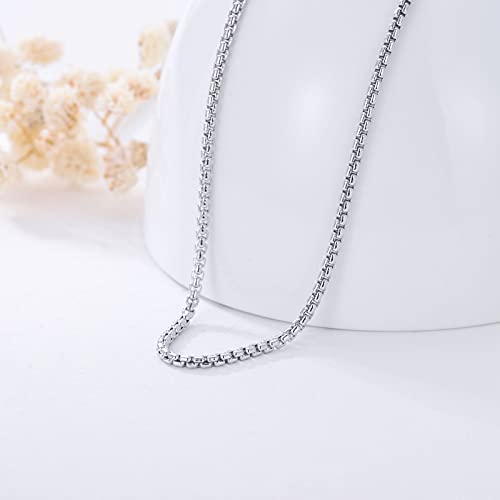 Genuine 925 Sterling Silver Round Box Chain Necklace for Men & Women Strong, Safe and Beautiful Rolo Link Chains 1.0MM - 3.0MM, 16-36 Inch (with Gift Box)2