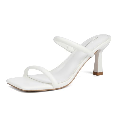 Image of Goderci Women's Two Straps Kitten Heel Sandals | 3 inch Kitten Heel, Fashion Square Open Toe, Slip On Summer Mules, for Party, Wedding, Daily