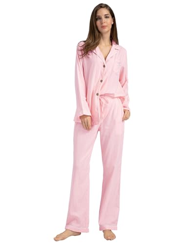 Image of Womens Muslin Pajama Set 100% Cotton Double Gauze Linen Like | Breathable Soft Comfort Button Up Loungewear Sleepwear PJ Set
