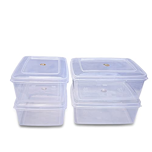 Image of Sthavir Premium Rectangle Plastic Storage Boxes, Transparent Containers, Medium Boxes for Jewellery /Medicines /Stationery /Cosmetics / Accessories (LXBXH- 22 x 17 x 9 cm) (Pack of 4)(Size No. - 5)