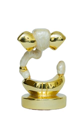 Image of Pearl White Divine Ganesha | Lambodara Ganpati Idol for Car Dashboard, Office Desk & Home Temple| Lambodara Murti for Prosperity & Blessings |Gold Plated Statue| Height 1.9 Inch