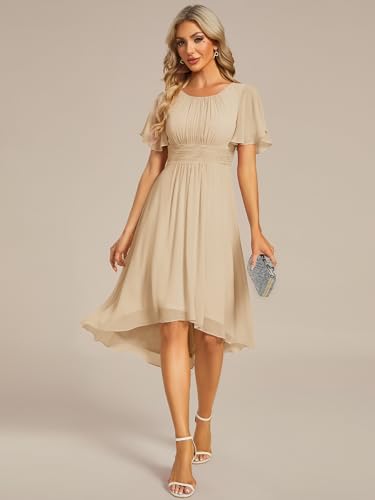 Image of Ever-Pretty Women's Chiffon Crew Neck Empire Waist Wedding Guest Dress Summer Short Sleeve Semi Formal Dresses 02053